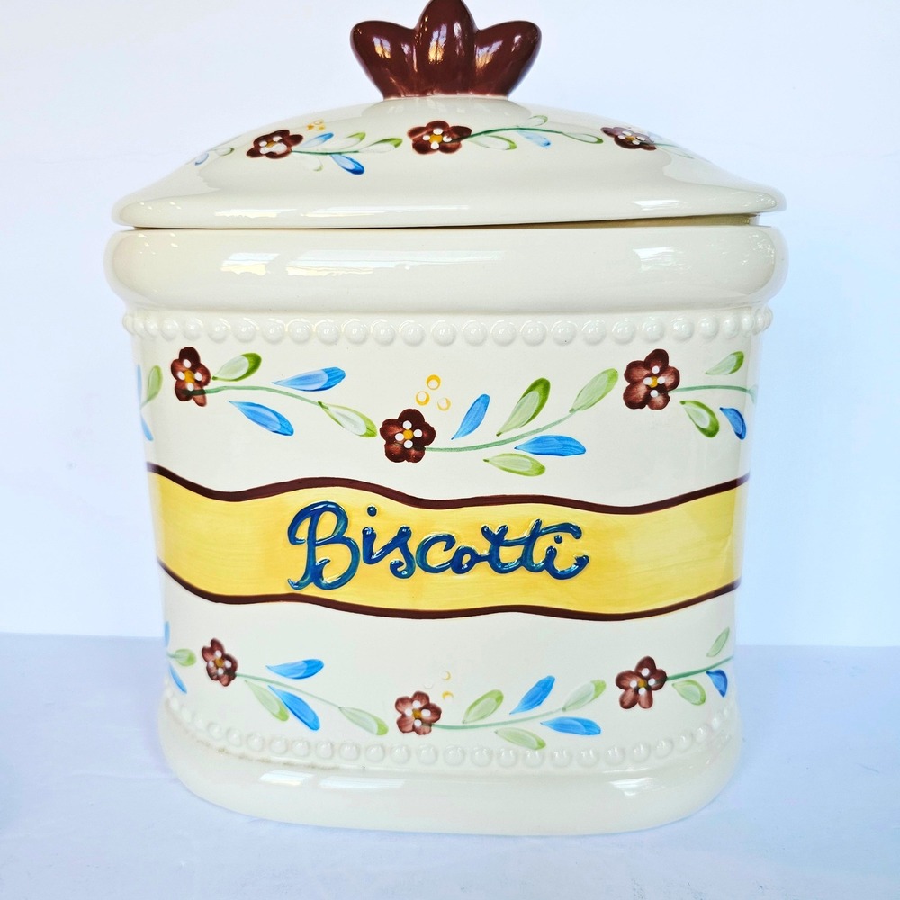 Nonni's Ceramic Biscotti Jar Floral Hand Painted Cookie Canister Farmhouse Decor